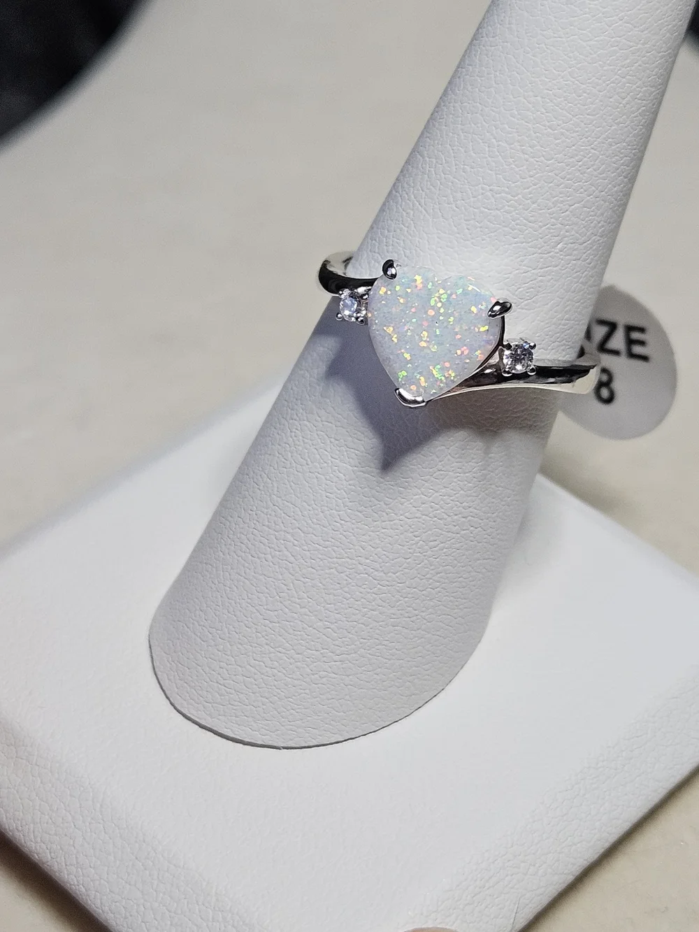 Heart Opal Ring in White with Sterling Silver Band